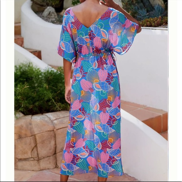 NWT Anthropologie + Farm Rio Seashell Swimsuit Cover-Up Maxi Dress in Blue - Picture 3 of 7